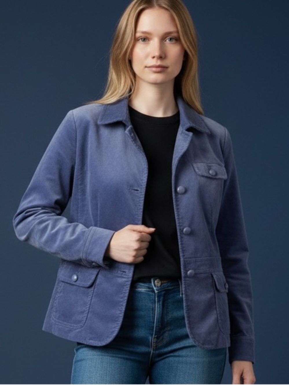 ❤️ Vintage Talbots Periwinkle Blue Velvet Velour Military Style Jacket